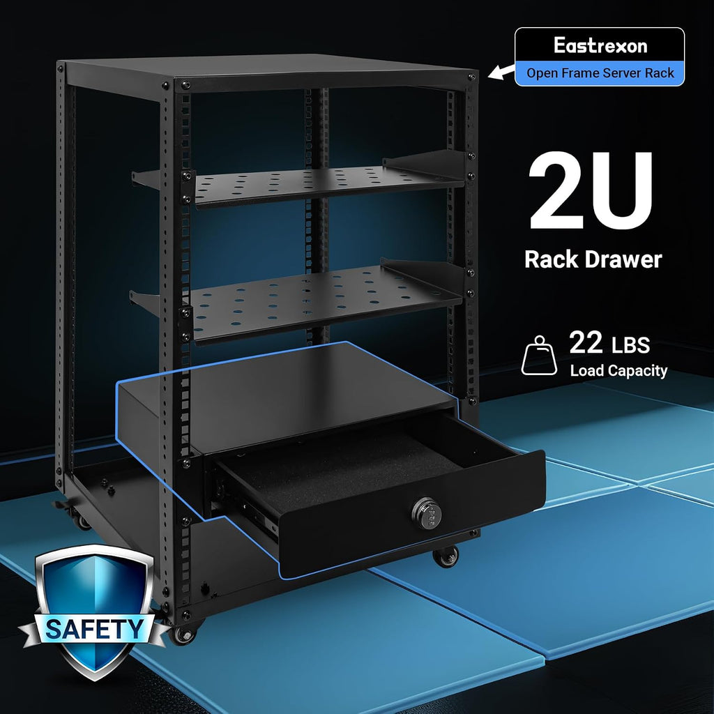2U Rack Mount Drawer, Server Rack Drawer w/Combination Lock