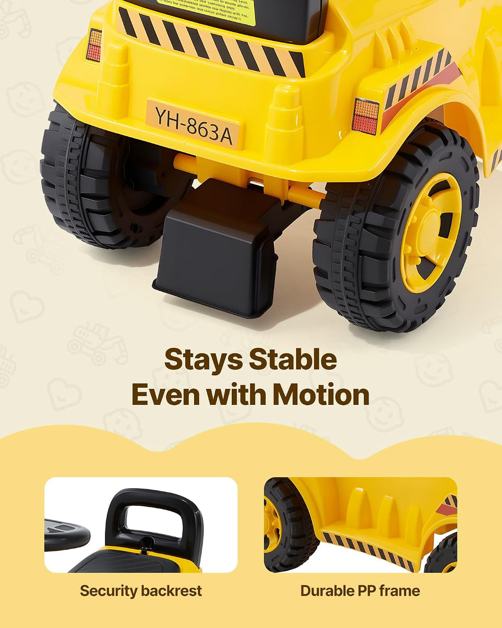 Ride On Toddler Car, Ride on Excavator Car for Toddler 19 to 36 Months, Excavator Bulldozer Digger Toy with