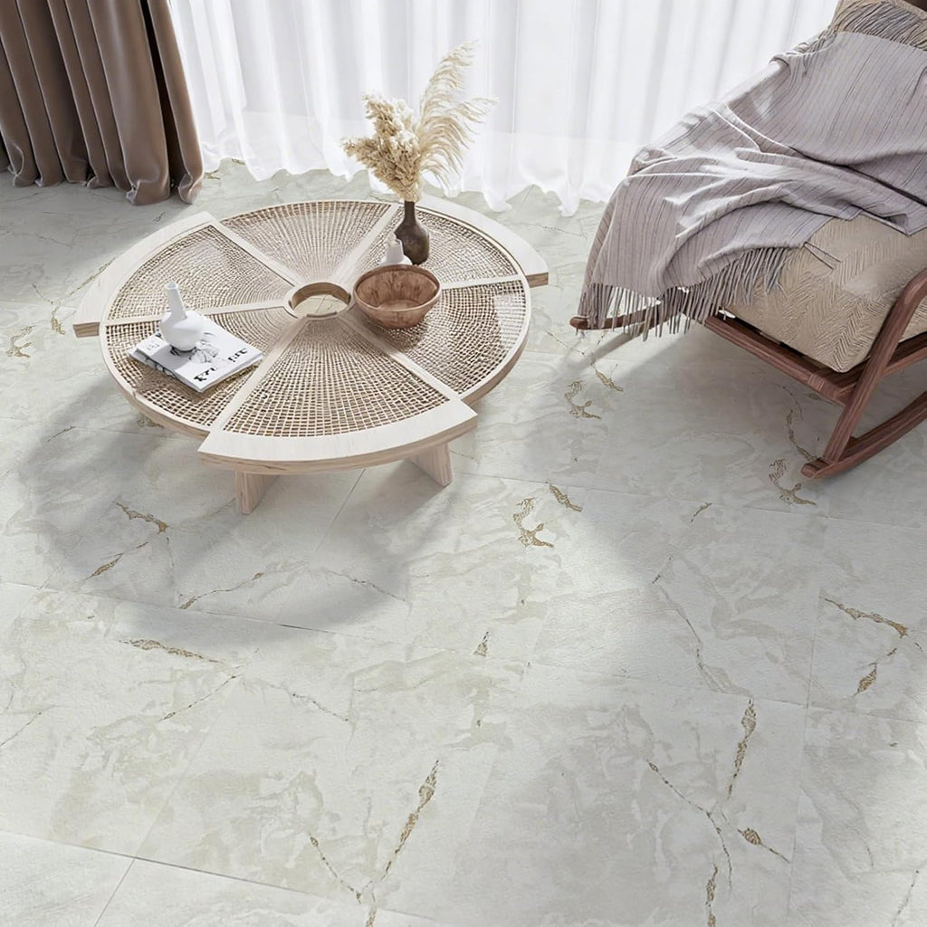 30-Pack Peel and Stick Floor Tiles, 12" x 12", White Grey Vein Marble