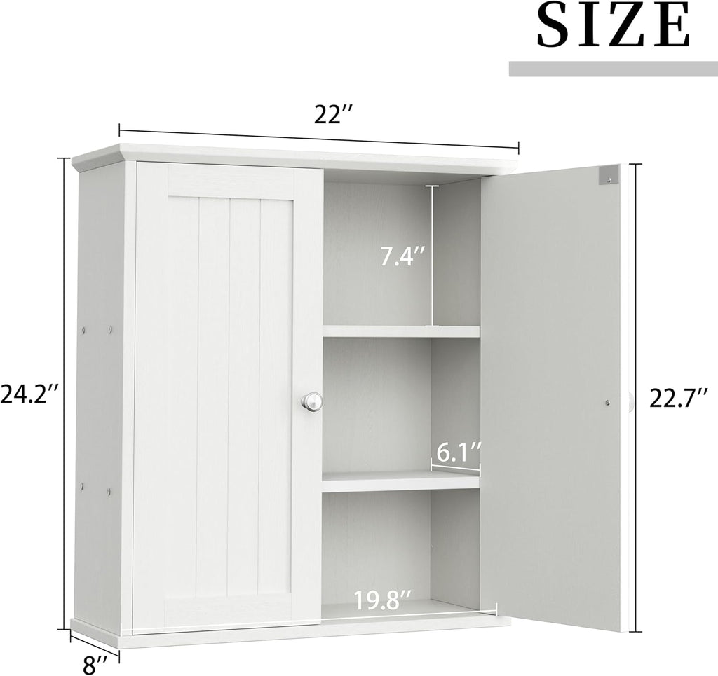 Bathroom Wall Medicine Cabinet, Over The Toilet Storage, White | Bathroom Storage Organizer Cupboard, with 2 Magnet