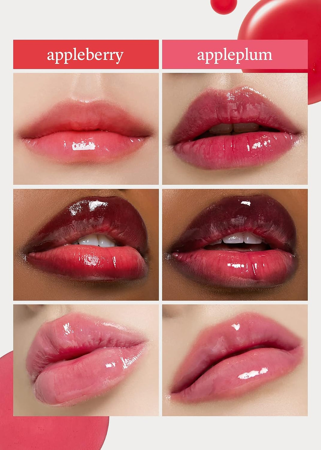Korean Lip Oil Set - Appleberry & Appleplum - Plumping Tinted Gloss | 24HR Hydration, Moisturizing Lip Oil, Natural