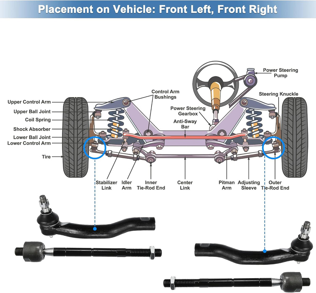 X AUTOHAUX 6pcs Front Inner Outer Tie Rod End Links Suspension Steering Tie Rod End Kit for Toyota RAV4 2006-2018 EV800328 ES800054 ES800053