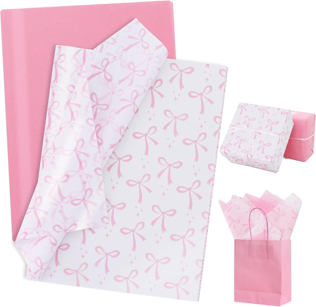 BBEISHIDA 60 Sheets Pink Bow Tissue Paper for Gift Wrapping and Gift Bags