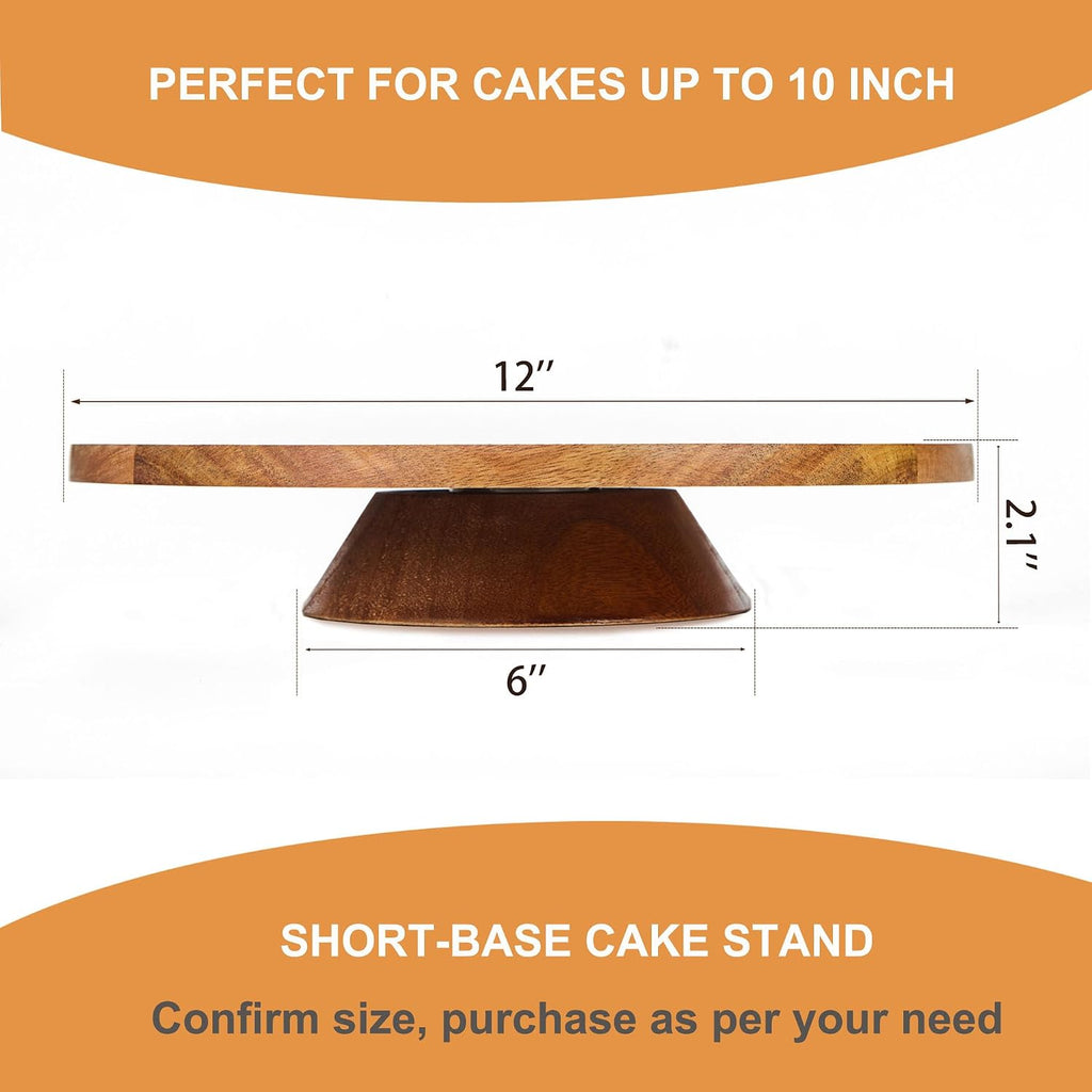 12" Acacia Wood Revolving Cake Stand, 2" High Turntable for Cake