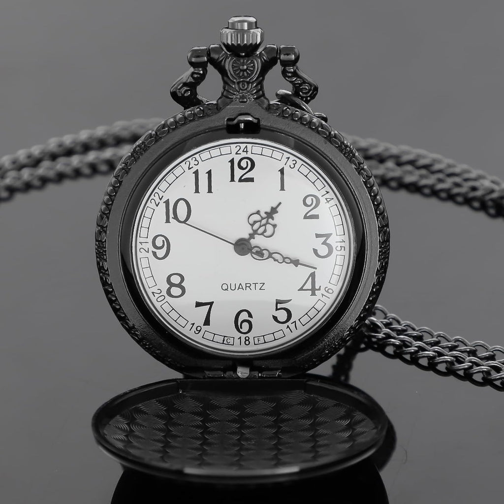 Vintage Pocket Watch Engraved Cowboy Skull Wolf 3D Pattern Arabic Numerals Quartz Pocket Watch with Chain Best Gifts