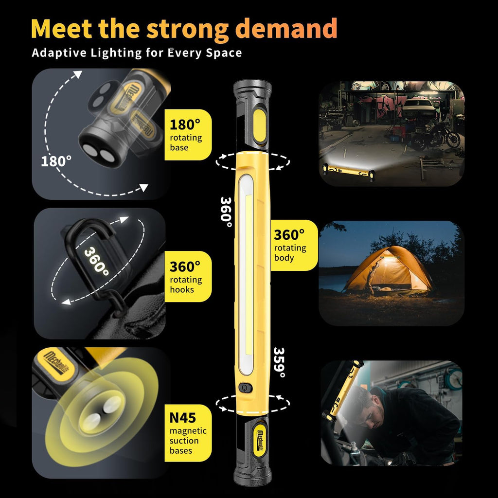Under Hood Work Light Bar, 3000LM LED Magnetic Light Bar with Hooks, 5200mAh Cordless Rechargeable Hood Light Fathers