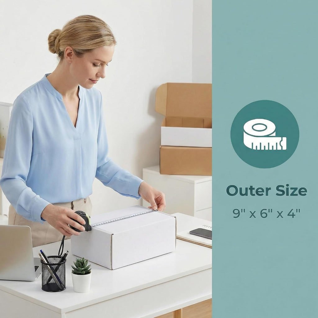 9X6X4 Shipping Box White Set of 25, 9 x 6 x 4 Corrugated Cardboard Box for Packaging Small Business, Literature Mailer