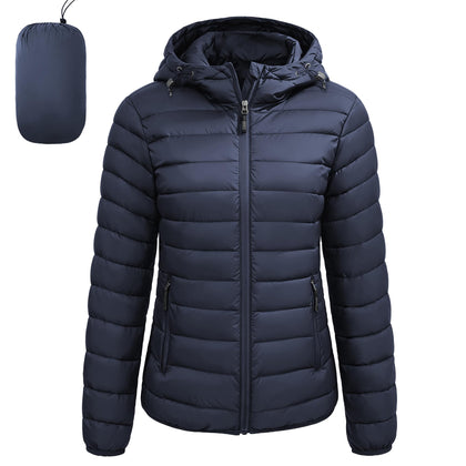 Puffer Jacket Womens Packable Puffy Coats Down Hood Jacket Navy L
