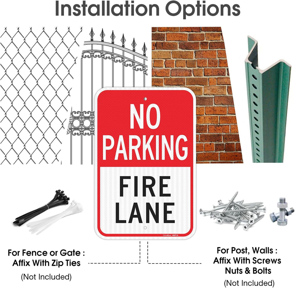 Large No Parking Fire Lane Sign, 18x12 Inches No Parking Sign, Engineer Grade Reflective Aluminum, Fade