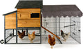 Extra Large Mobile Chicken Coop with Run, Portable Chicken Tractor with Wheels, Wooden Poultry Cage with All-Around