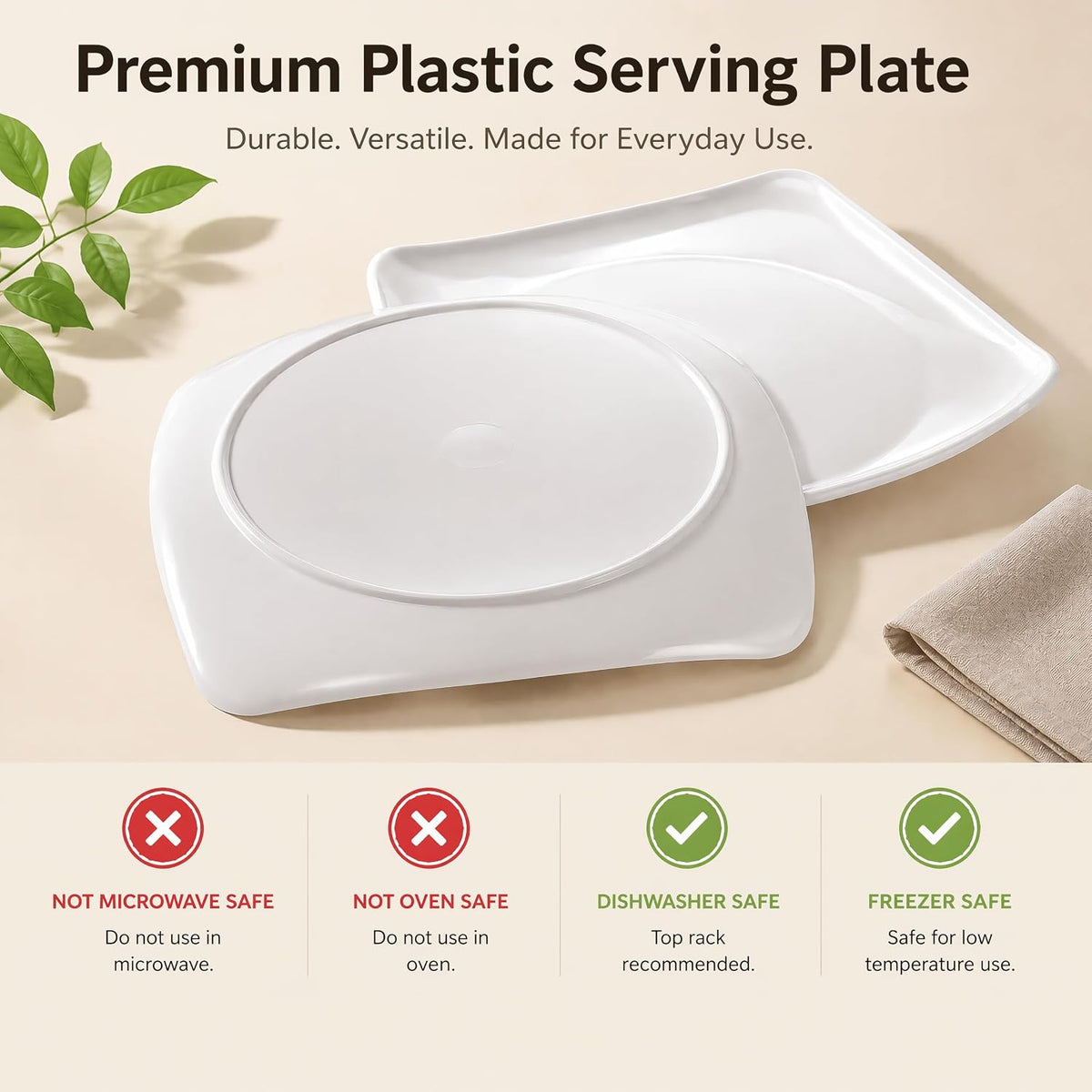6 Pack 10.5" Melamine Sqaure Dinner Plates, Unbreakable Serving Dishes, Modern Square Dinnerware, Square Serving