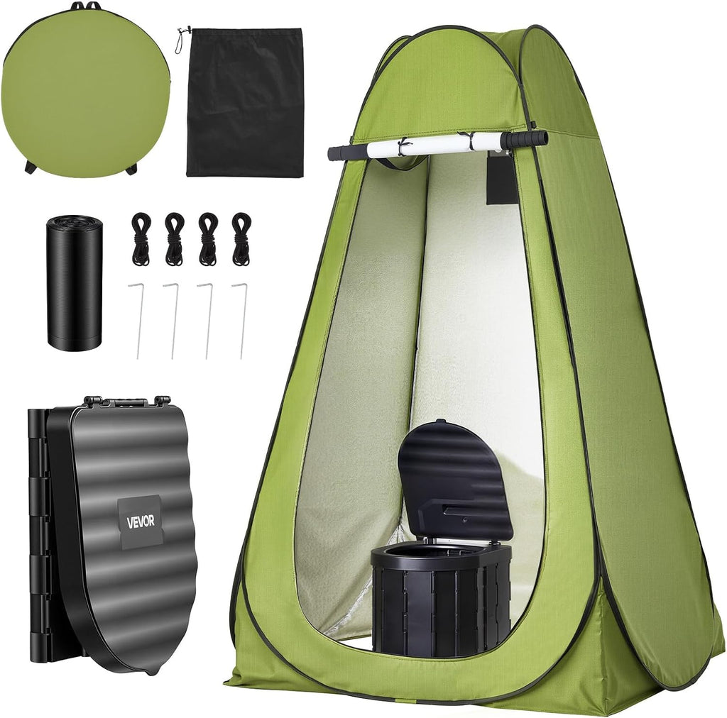 Portable Toilet Kit, 330 lbs Load Capacity, Folding Camping Toilet with Pop-Up Privacy Tent, Outdoor Travel Potty for