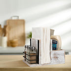 Rustic Whitewashed Wooden Kitchenware Organizer Napkin Utensil Spice Holders Table Seasoning Shakers Chalkboard Label
