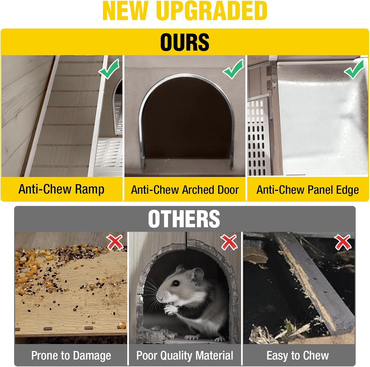2-Story Indoor Rabbit Hutch Guinea Pig Cage with Stand, Wooden Bunny Cage Small Animal Cages with Chew-Proof Ramp