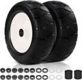 11x4.00-5 Flat Free Lawn Mower Tires and Wheels-3/4" 5/8" 1/2" Bearings & 3.4-4.9" Adjustable Centered Hub Length, 2