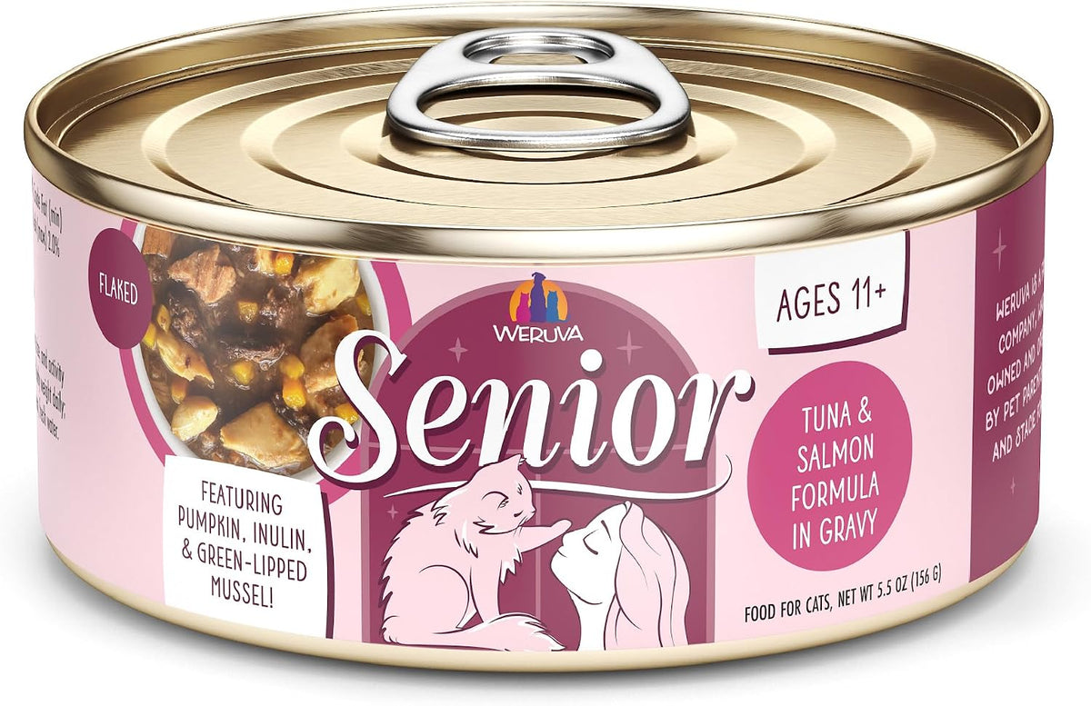 Senior Cat Food, Tuna and Salmon in Gravy, 5.5oz Can, Pack of 8