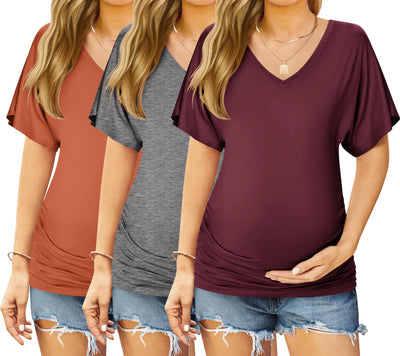 3 Pack Maternity Shirts V Neck Pregnancy Tops Tunic Blouse Summer