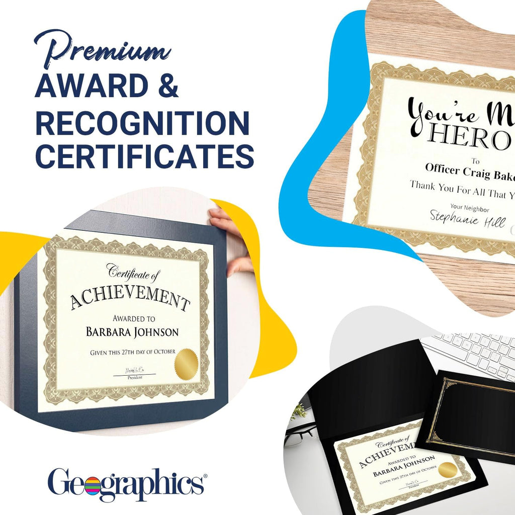 Optima Gold Blank Award Certificate Paper with Gold Foil Seals, 8.5 x 11", Seal 1.75" (Pack of 25)