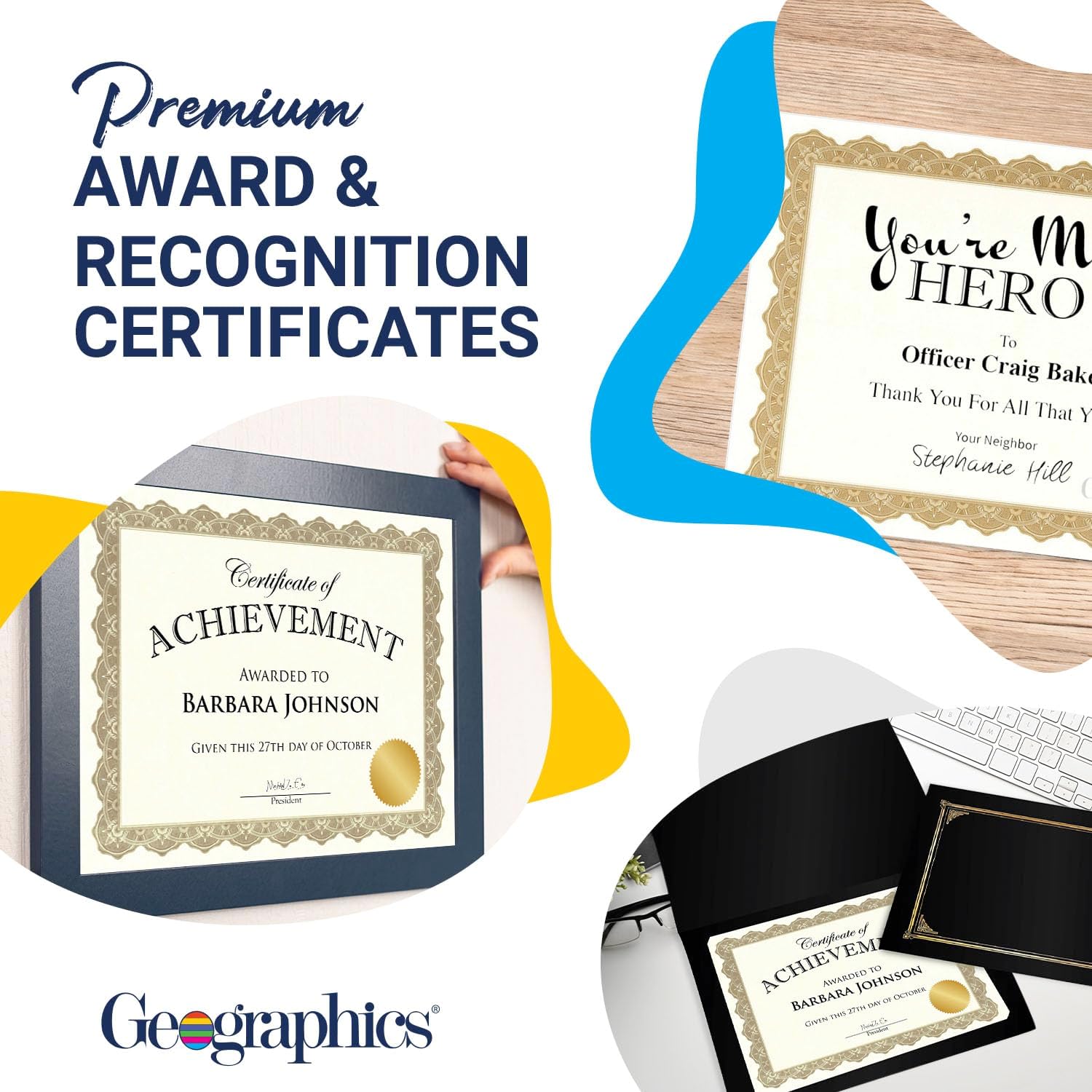 Optima Gold Blank Award Certificate Paper with Gold Foil Seals, 8.5 x 11", Seal 1.75" (Pack of 25)