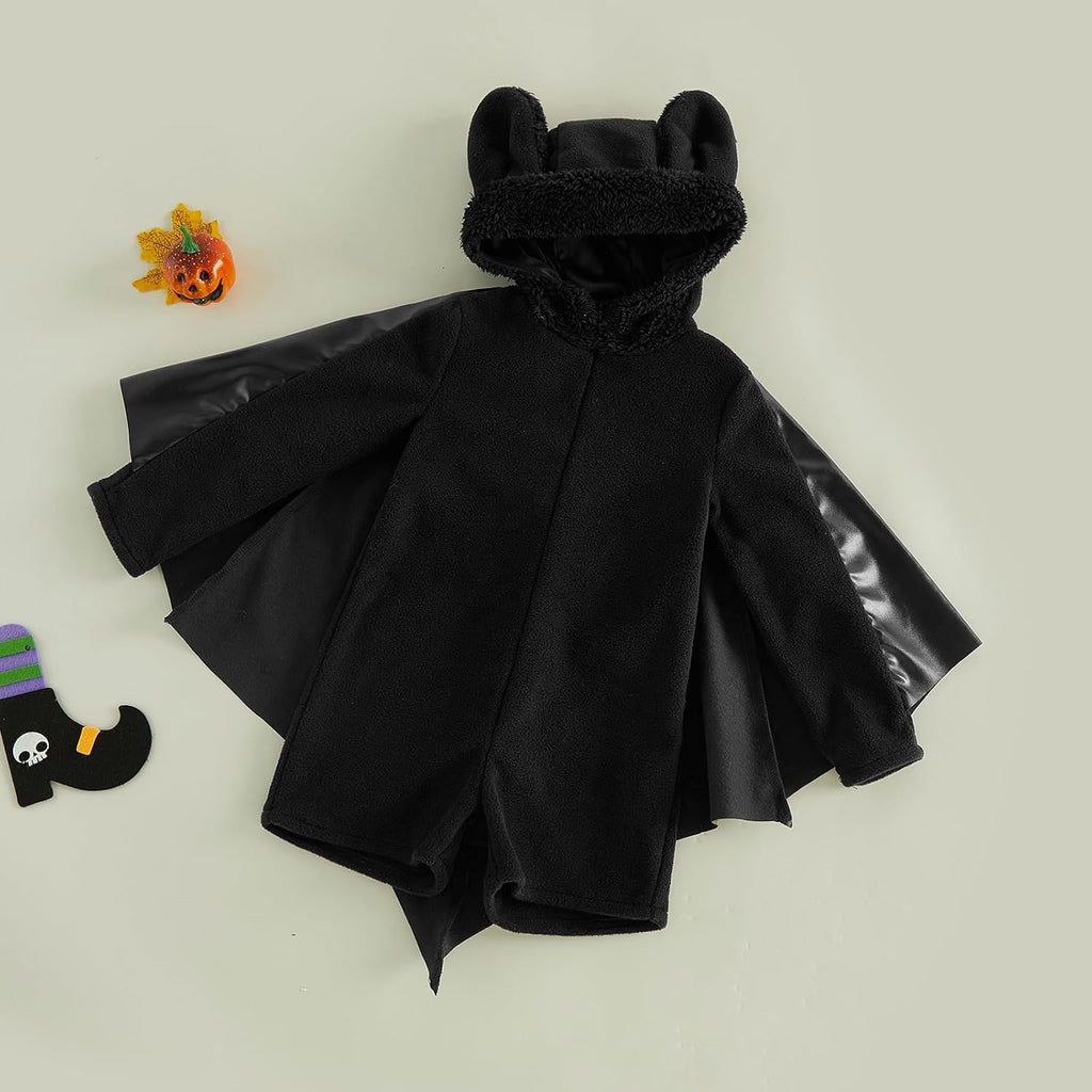 Bat Halloween Costumes for Toddler Baby Boy Girl Kids Jumpsuit 1-6T | Soft Fleece, 3D Ear Design, Attached Cape, Cozy