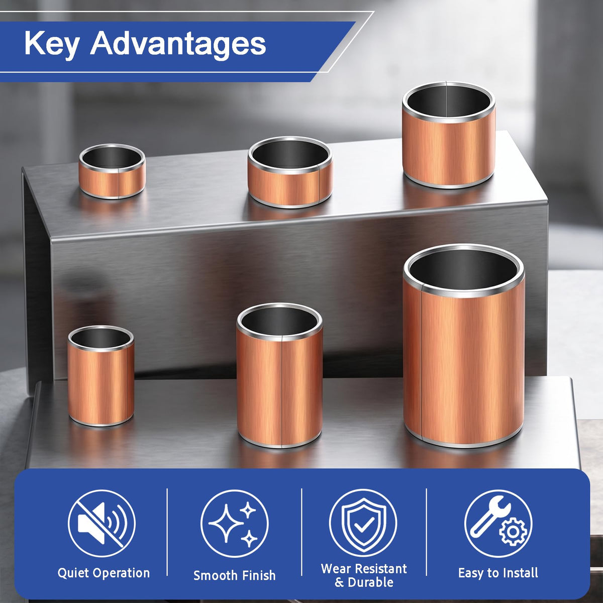 Bronze Sleeve Bearing Kit 60Pcs 6 Sizes Self-Lubricating Bushings Set