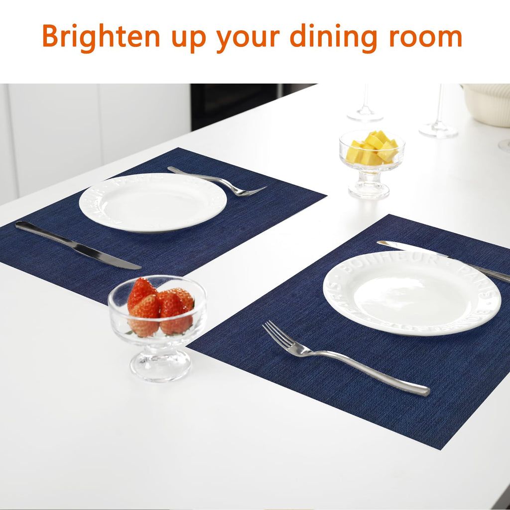 Navy Blue Vinyl Placemats Set of 12, Heat Resistant Table Placemats
