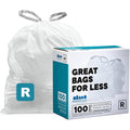 Custom Fit Trash Bags, Compatible with Simplehuman Code R (100 Count) White Drawstring Garbage Liners 2.6 Gallon/ 10