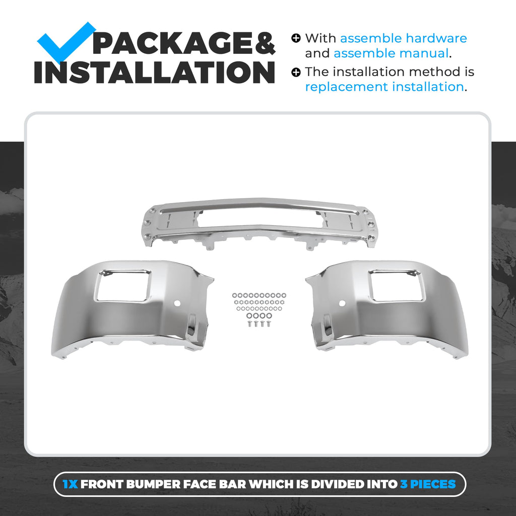 ALMULOO Bumper Face Bar 3PCS Compatible with 2015-2019 Silverado