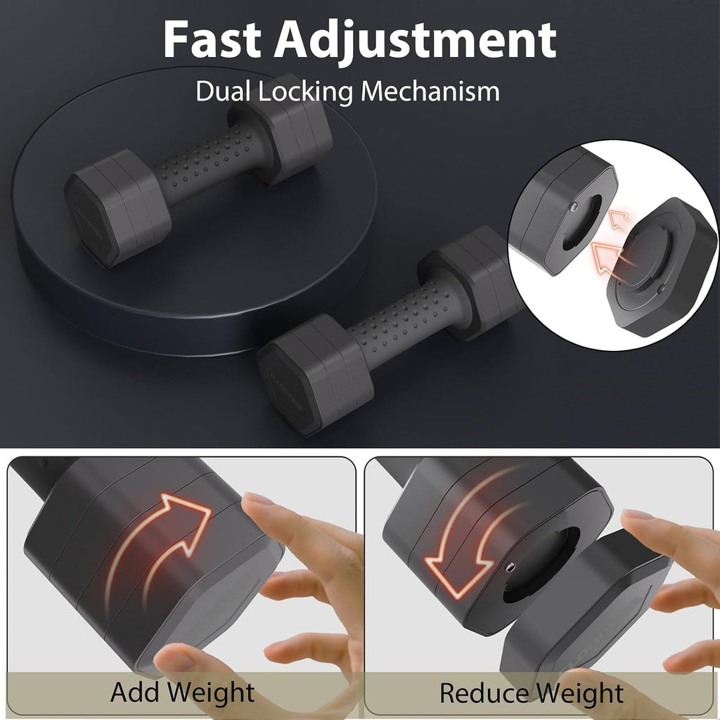 Adjustable Dumbbell Set of 2, 4 in 1 Free Weights Dumbbells Set, Hand Weights for Women at Home, 5 lb Dumbbells Set