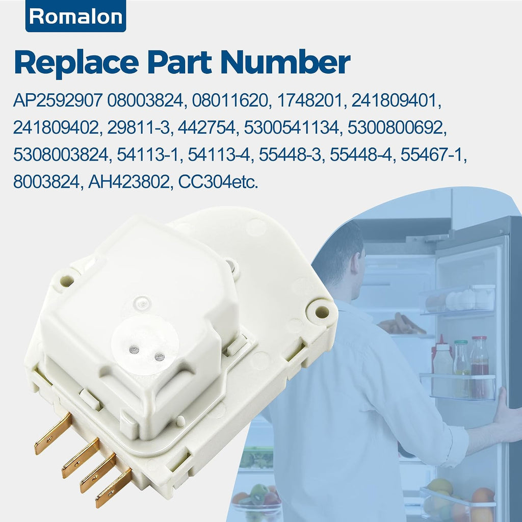 215846604 Refrigerator Defrost Timer Replacement Part (6 Hour 21 Minute Cycle) Fit for Frigidaire & Kenmore Replaces AP2592907 08003824 08011620 1748201 442754 EAP423802 PS423802 by Romalon