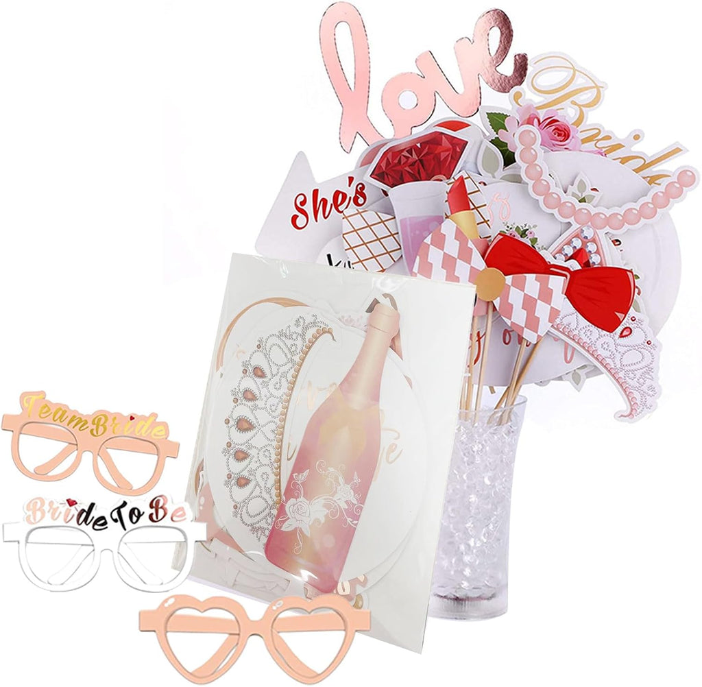 Wedding Photo Booth Props 23 Pcs Rose Gold for Bachelorette Party