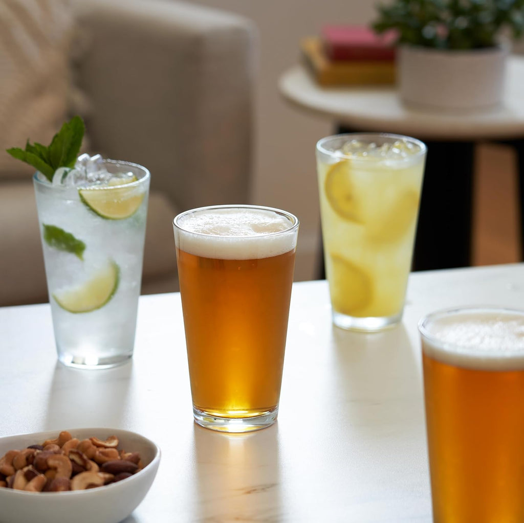 Stackable Beer Glasses, Pint Glasses for Beers, Water, Iced Coffee, Cocktails, Game Night, Beer Gifts for Men, BBQ