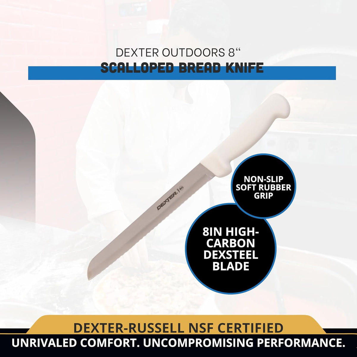 8" Scalloped Bread Knife | 31603 | High-Carbon Stainless Steel Blade with White Polypropylene Handle | NSF Certified