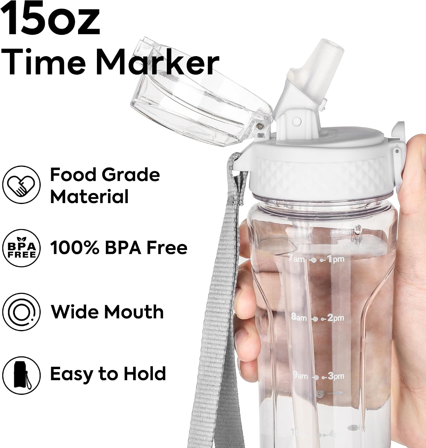 Kids Water Bottle with Straw 15 oz BPA-Free Leak-Proof Motivational Water Bottles with Time Marker for School Sports