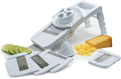 Deluxe Mandoline Slicer, Grater, Shredder, Julienne and Juicer w/ Safety Guard White