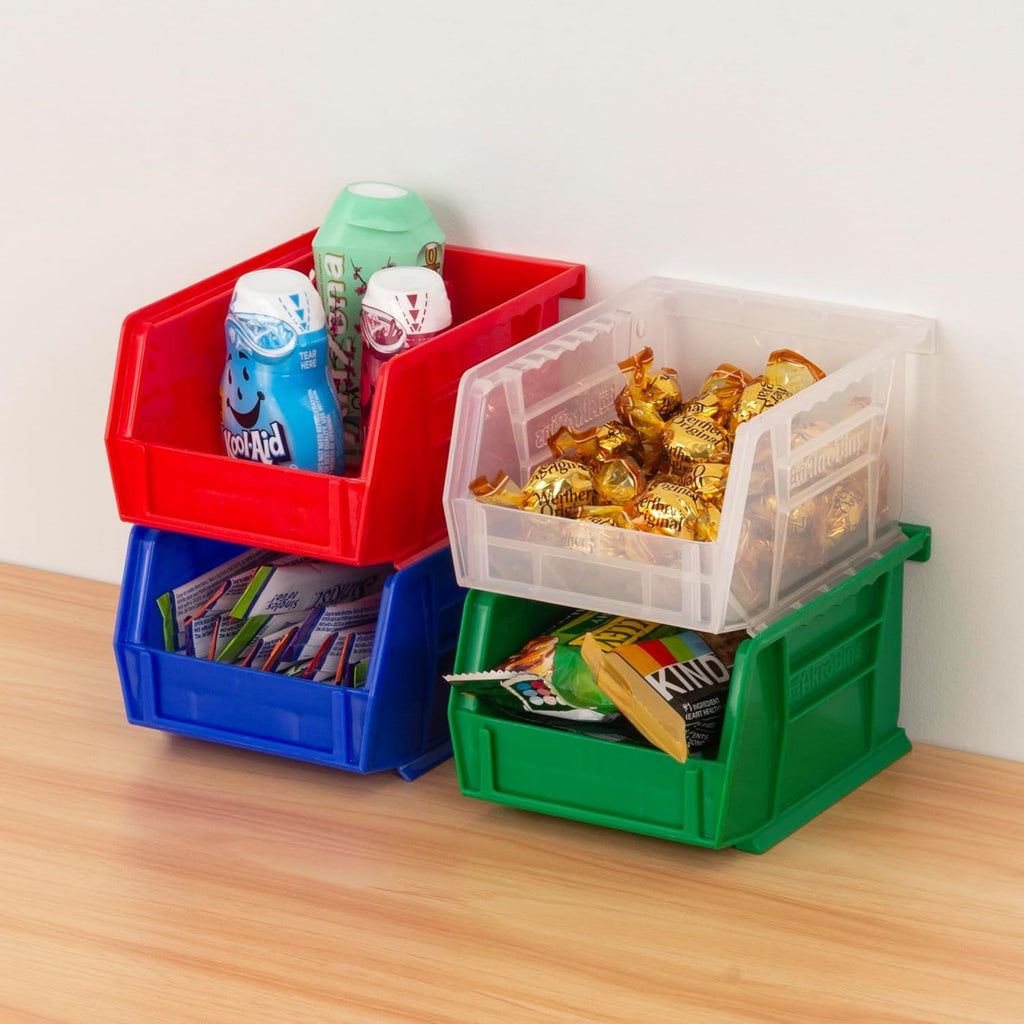 30210 AkroBins Plastic Storage Bins, 5"x4"x3", Red, 6-Pack | Space-Saving Stackable Bins for Garage, Pantry, Craft