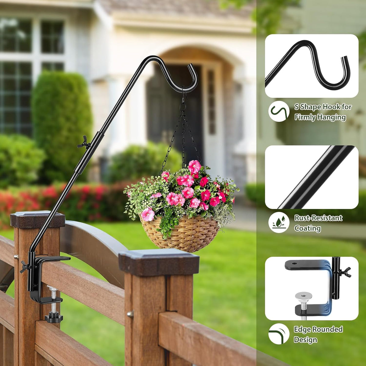 Deck Hook, 16 Inch Bird Feeder Hanger for Hummingbird Feeders, Black