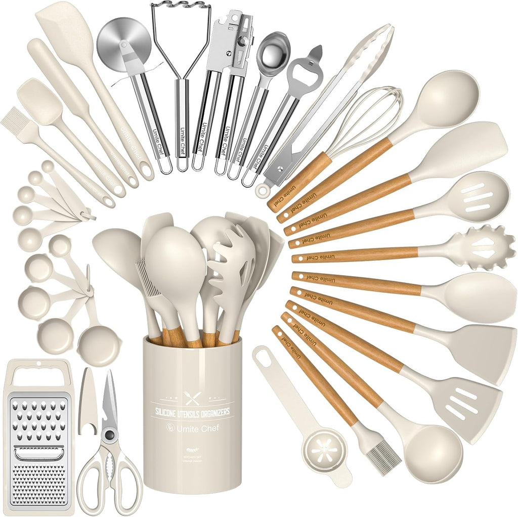 Food Grade Thickened Silicone (Stainless Steel Core) Kitchen Gadgets Tools Set - Kitchen Cooking Utensils Set, Heat