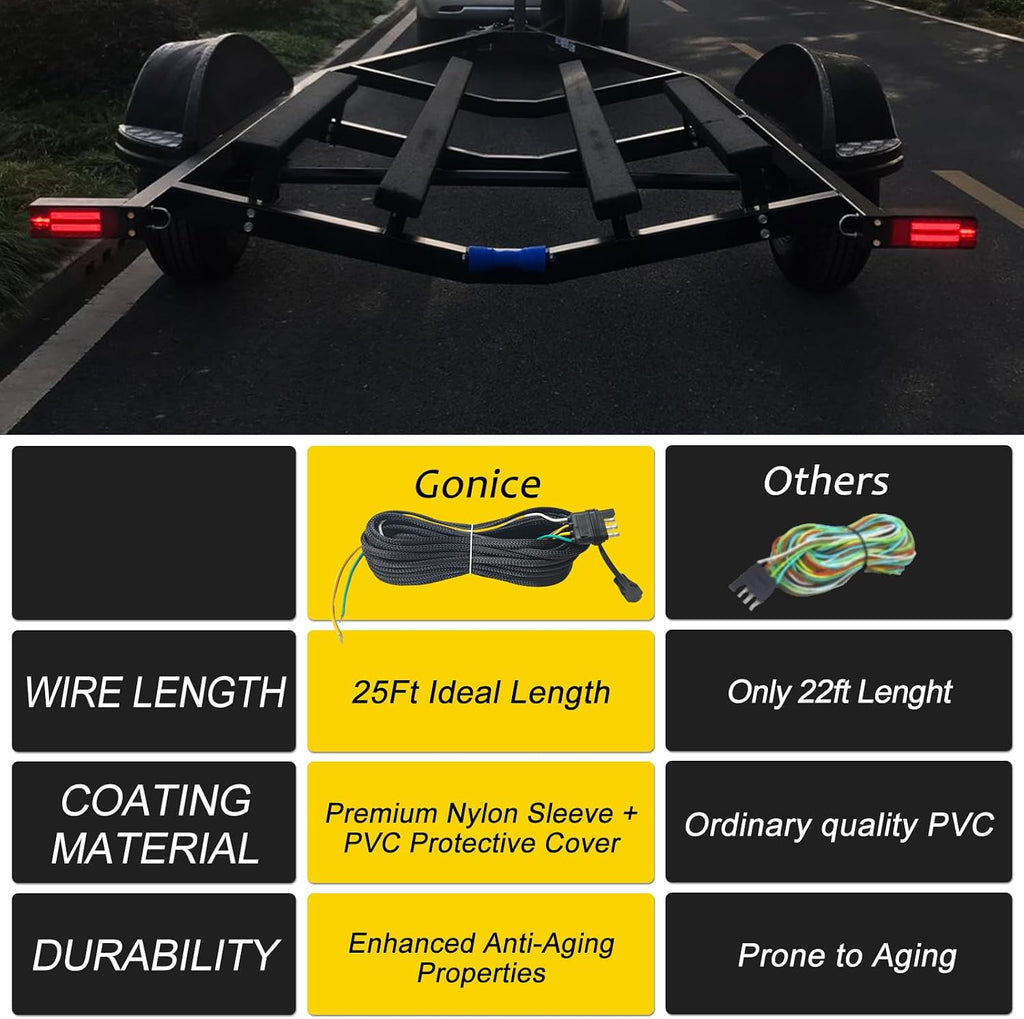 25Ft 4 Pin Trailer Wiring Harness Kit with Black Nylon Protective Sleeve, 4 Pin 5 Wire Plug for Enhanced Durability