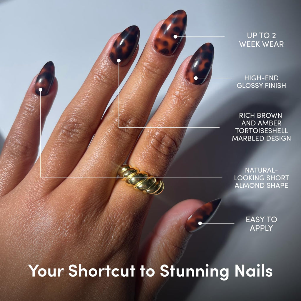 Press On Nails - Short Almond, Glossy Fake Nails 30 Pc Full Kit