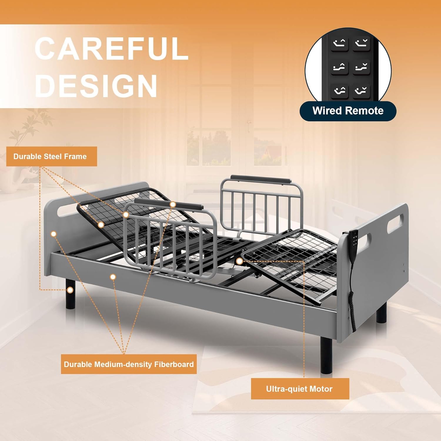 Full Electric Hospital Bed with Mattress for Home Care, 600 lb