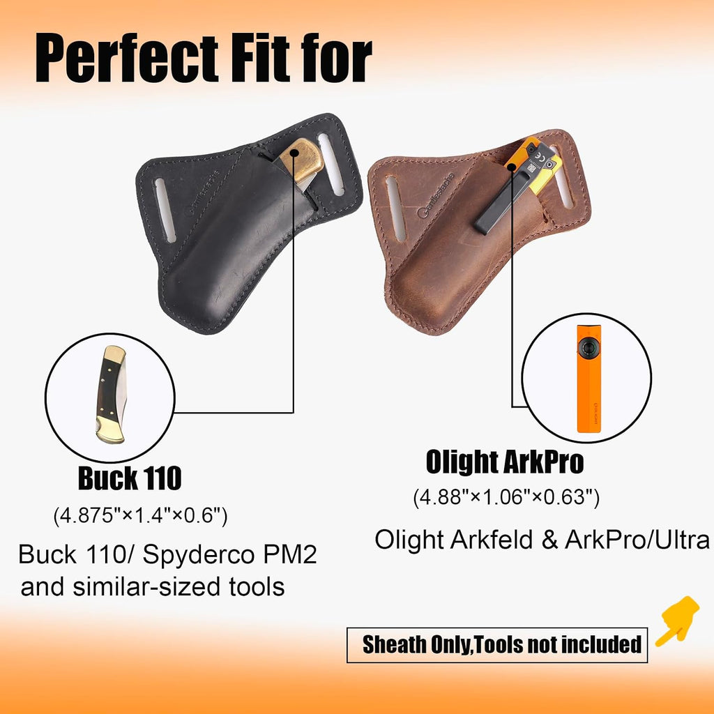 Leather Pocket Folding Knife Sheath for Belt - Cross Draw Pocket Organizer Open Top for 5 inch Folding Knife