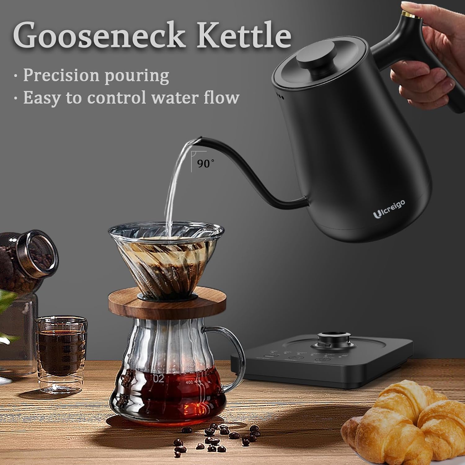 Gooseneck Electric Kettle,Ulcreigo Electric Kettle Temperature Control Tea Kettles for Boiling Water with 5 Variable
