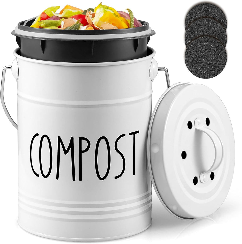 Kitchen Compost Bin, 1 Gallon Countertop Compost Bin with Lid, Indoor Compost Bucket, Includes Inner Bucket Liner and