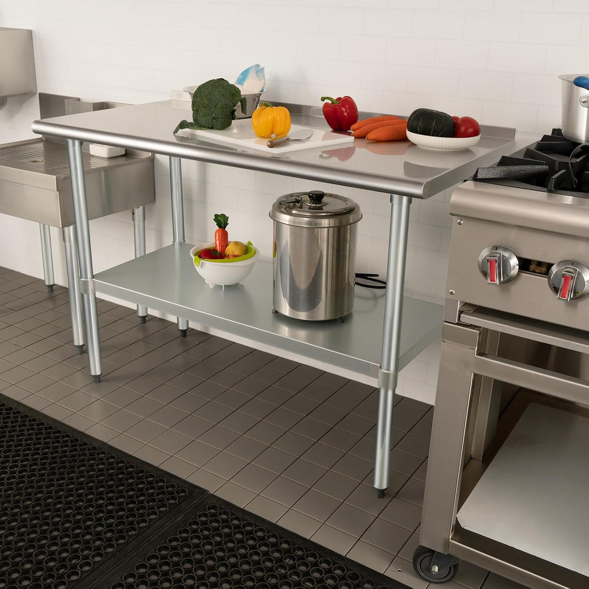 HARDURA Stainless Steel Prep & Work Table 24 x 48 Inches Backsplash