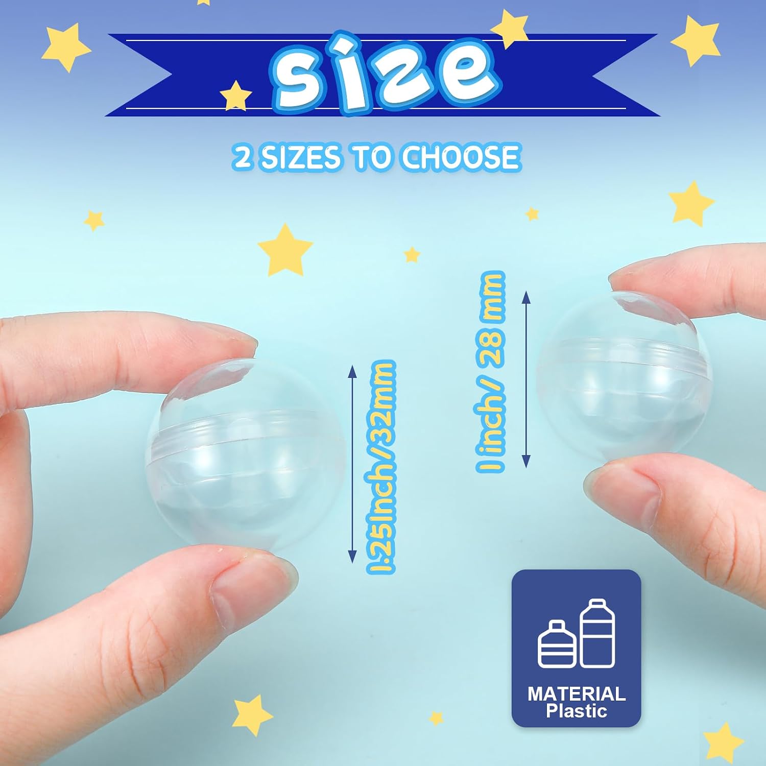 300 Pcs Gumball Machine Capsules Round Capsules 1.1" 1.25" Vending Machine Capsules Empty Clear Balls Toys Small