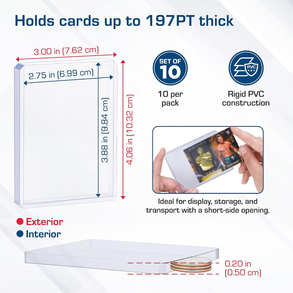 197 PT. Thick Card Topload Holder - Pack of 10 | Durable Rigid PVC Toploader | Toploaders for Memorabilia, Jersey