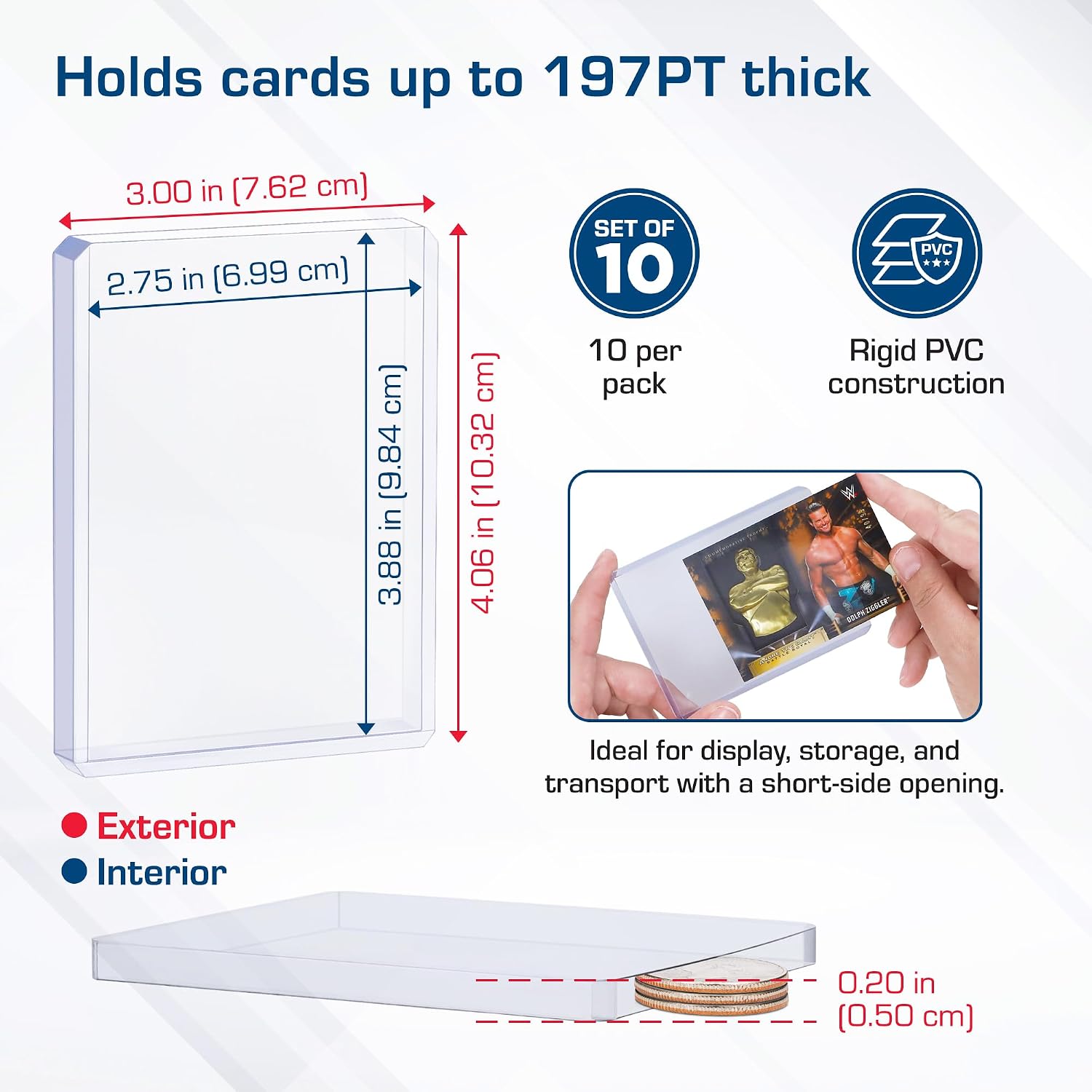 197 PT. Thick Card Topload Holder - Pack of 10 | Durable Rigid PVC Toploader | Toploaders for Memorabilia, Jersey