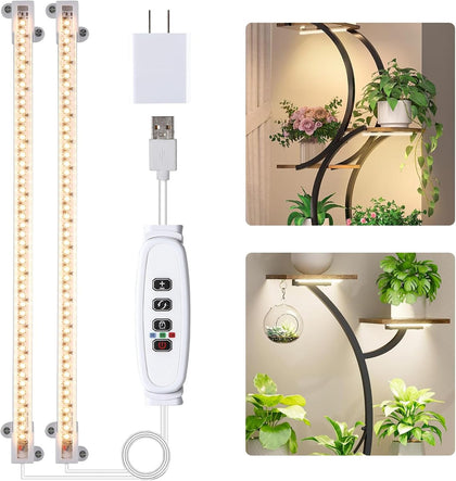 LED Grow Light Strips for Indoor Plants Full Spectrum 3500K, 96 LEDs Plant Light Bar with 3/9/12H Timer, 10 Dimmable
