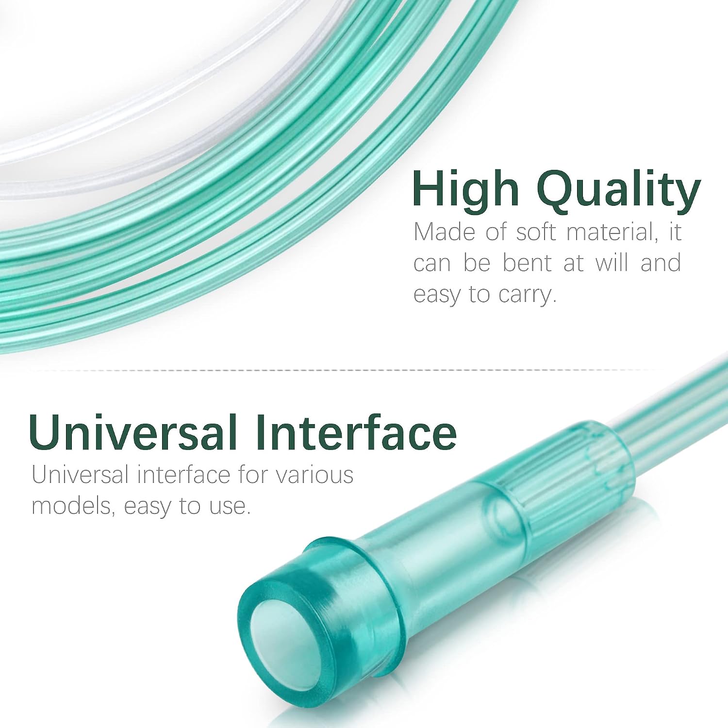 Oxygen Nasal Cannula for Adult - 7 ft Soft Tubing, 5 Pack, Green